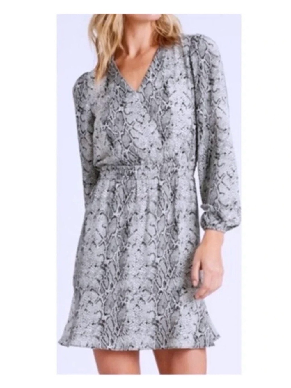 Banana Republic Gray Snake-Print Long Sleeve Wrap Dress